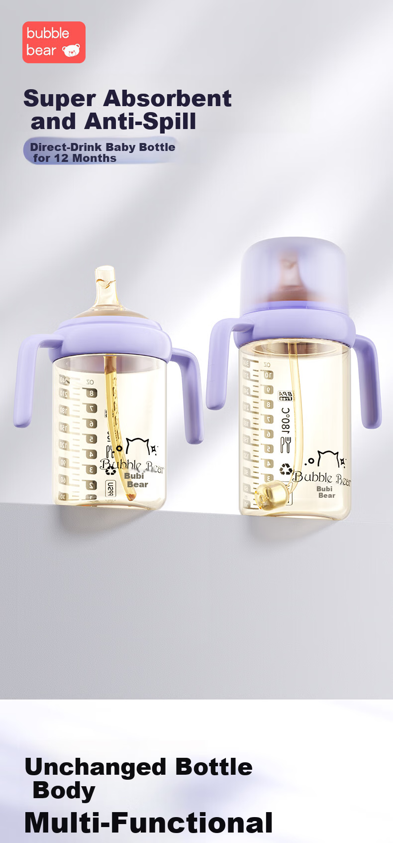 BUBBLE BEAR PPSU Direct Drinking Baby Bottle 6+ Months Anti-Colic Anti-Choking Training Cup Straw Sippy Cup for Babies 1