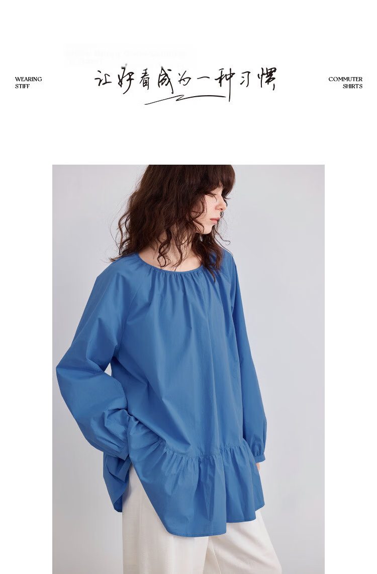 Demana [Pure Cotton Poplin] Spring Elegant Round Neck Mid-Length Doll Shirt Loose Small Size Blouse for Women 22