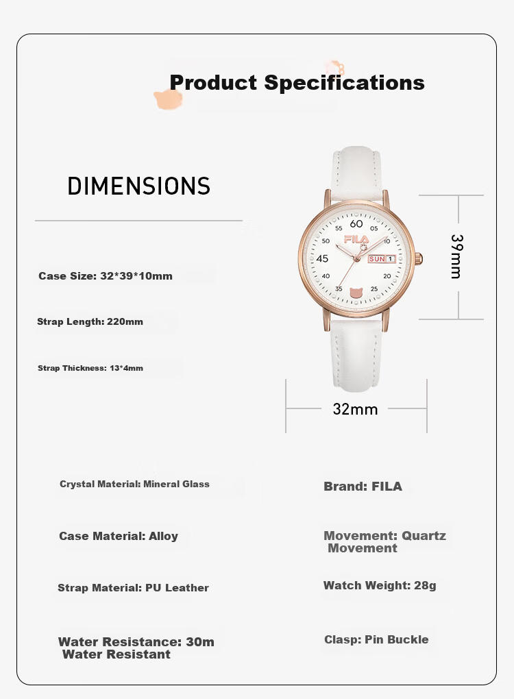 FILA Women's Watch Student Watch for Girls High School Gift for Girlfriend 6867-103 4