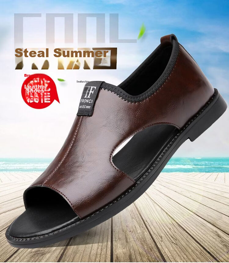 Jingzhenlianggong Men's Summer Sandals Dual-use Slippers Non-slip Soft Sole Beach Shoes Dark Brown [Glossy] Size 42 1