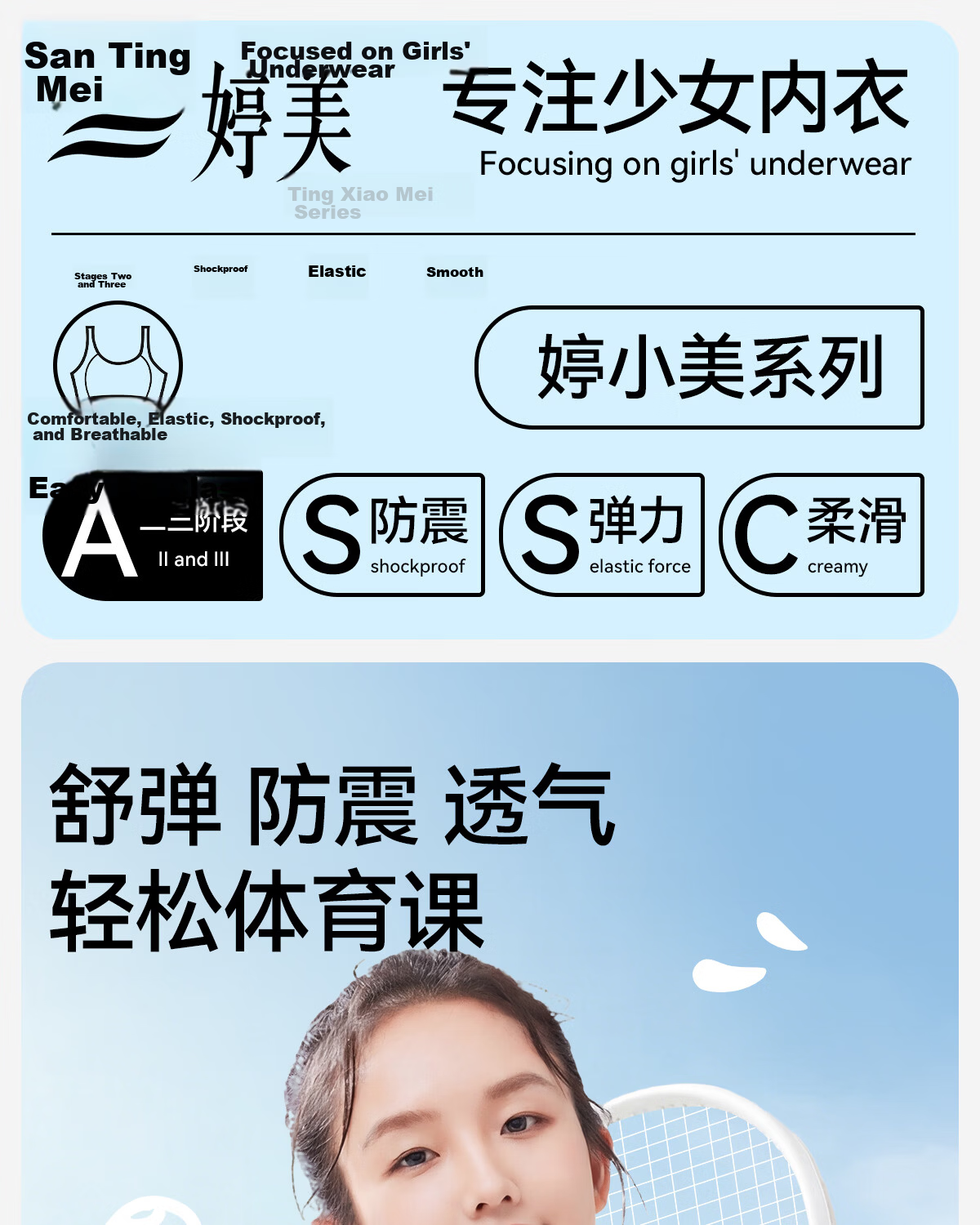 Tingmei Teenage Girl Bra High School Development Period Wireless Sports Vest Thin Bra for Junior High School Students White L 1