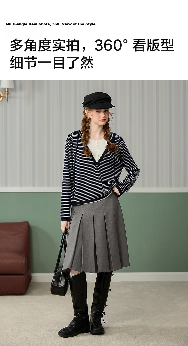 TonLion 2026 Spring Women's Faux Two-Piece Knit Sweater Dark Navy L 7