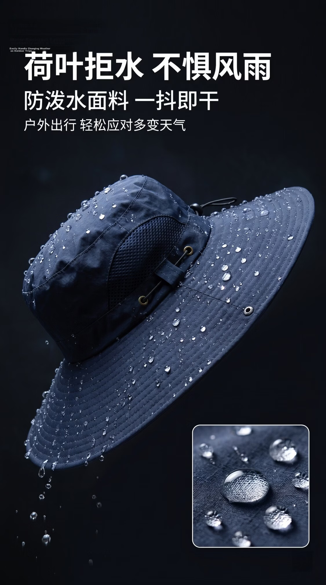Yuxiaoduo Four Seasons Sunshade Bucket Hat Unisex Outdoor Wide Brim Mesh Fishing Sun Protection Hat JD Self-operated Black 4
