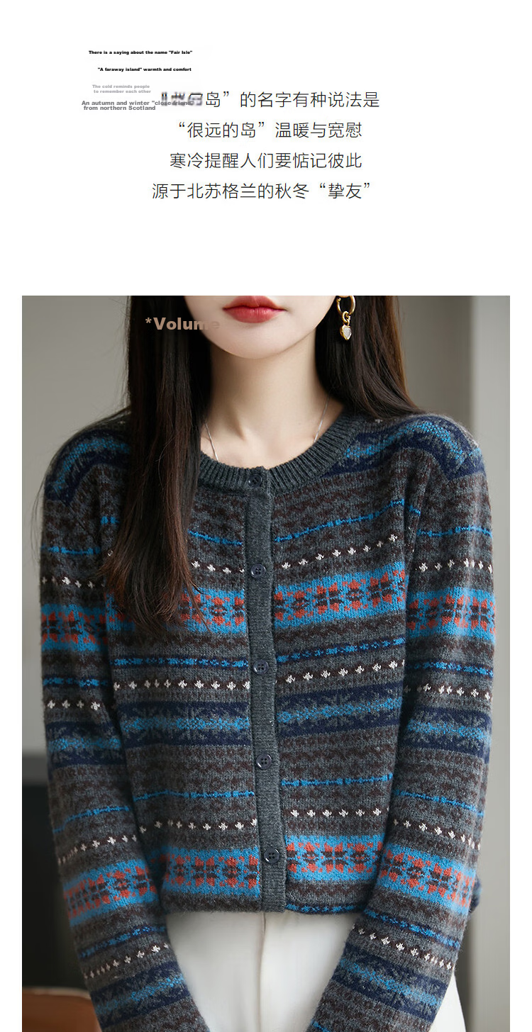Demana Spring Fair Isle Jacquard Crew Neck Colorblock Loose Slim Wool Rabbit Hair Knit Sweater for Women Premium 5