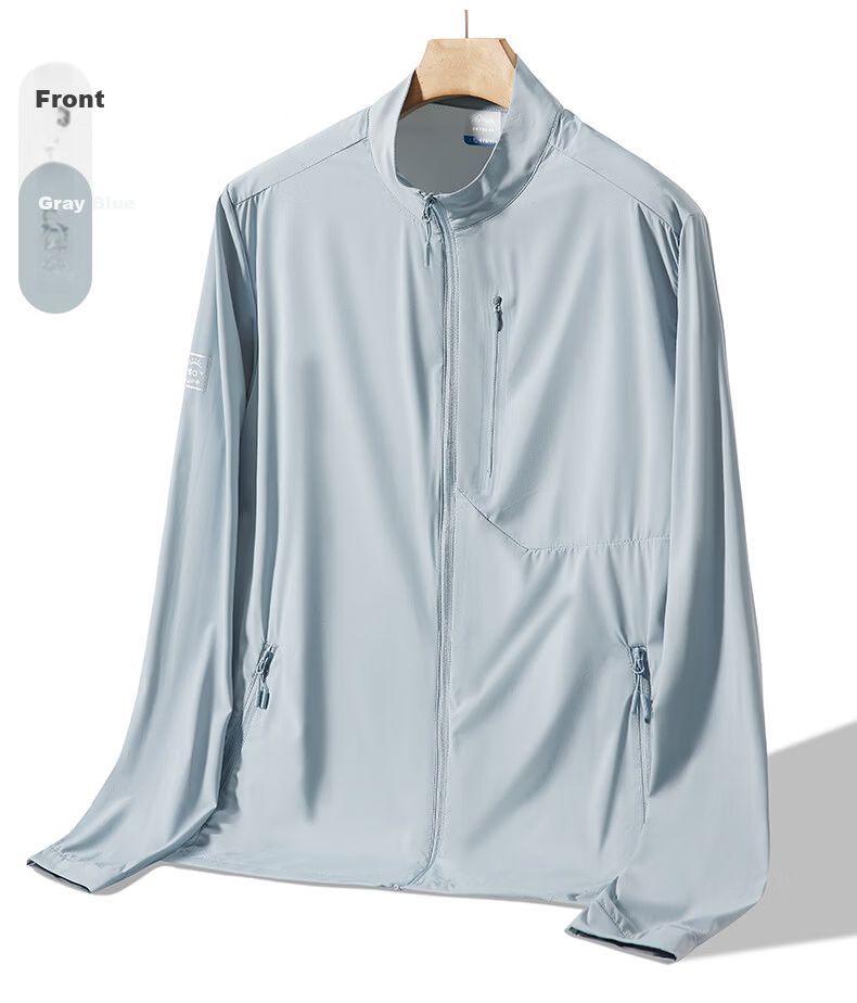 ROMON Men's Summer Thin Quick-Dry Ice Silk Breathable Stand Collar Executive Jacket Quick-Dry Coat 001 Light Gray L 13