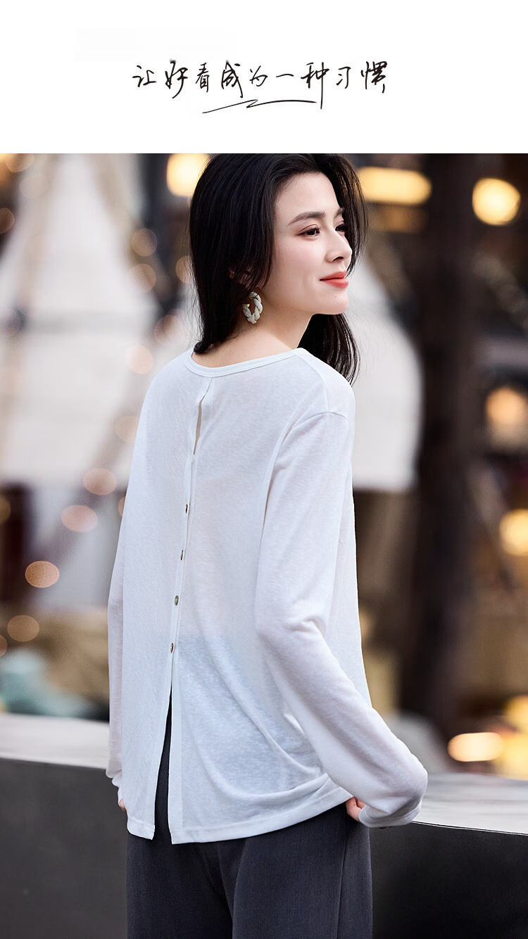 Demana Breathable Tencel Spring Elegant Round Neck Tie Back Slimming Conceal T-Shirt for Women Premium Feel 1