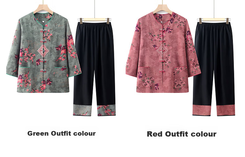 Fengxiao Grandma Summer Outfit Middle-aged and Elderly Women's Short Sleeve Two-piece Set for 60-70 Year Olds Loose Cardigan 5