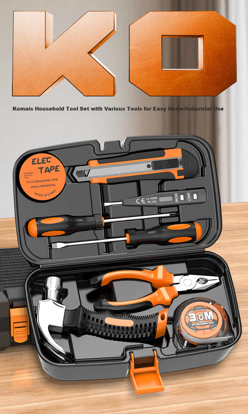 KOMAX 9-Piece Portable Toolbox Set Home Hardware Electrician Carpenter Repair Screwdriver Tool Kit 1