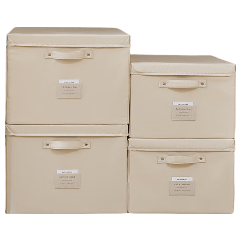 EACHY Fabric Storage Box for Clothes, Foldable Wardrobe Organizer, 40L, Beige