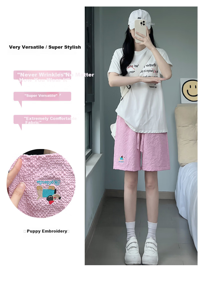 Langsha Women's Summer Thin Embroidered High-Waist Quick-Dry American Style Sports Shorts Beach Mid-Length Pants 5