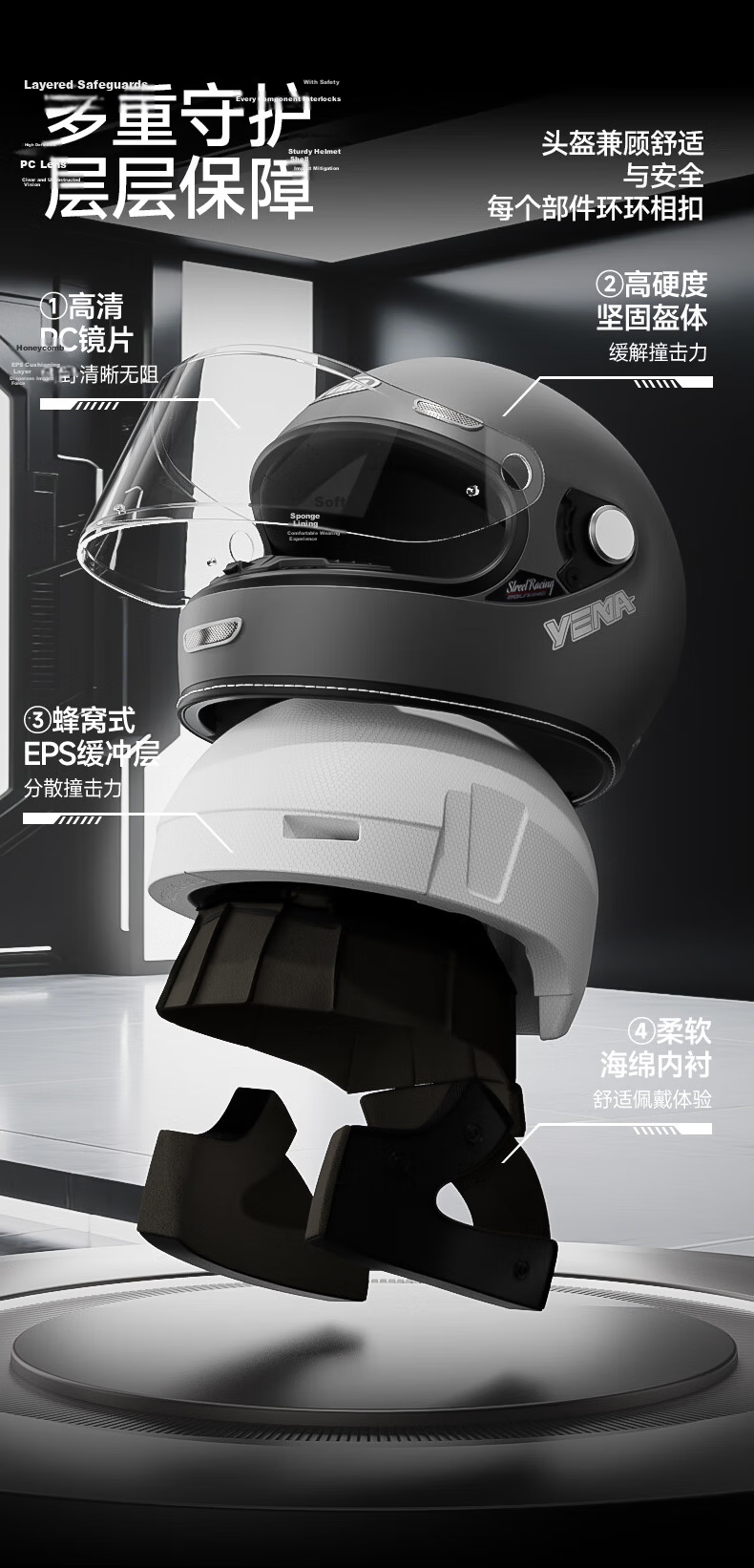 YEMA 3C Certified Motorcycle Helmet Unisex Retro Cruiser Full Face Winter Safety Helmet Titanium Gray XXL 5