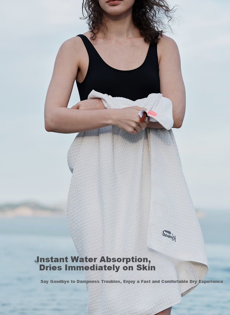 KRRAMEL USA Black Technology WAFFLE 4th Generation Anti-Shedding Premium Household Absorbent Adult Bath Towel Wave White 8