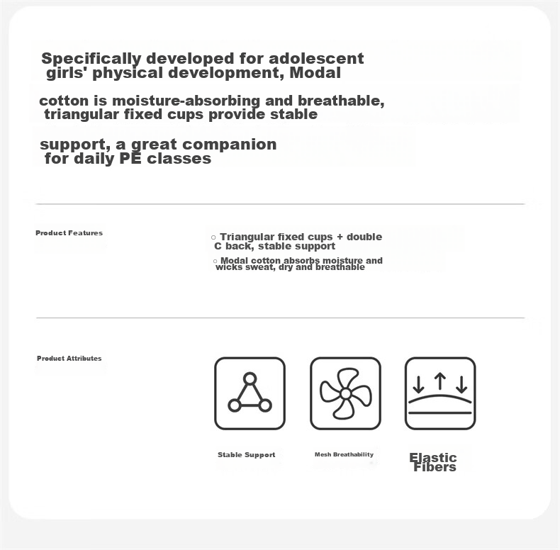GUJIN 2-Pack Mulberry Silk Girls' Bras for Early Adolescence, Seamless Sports Underwear for Middle and High School Students, Size L 2