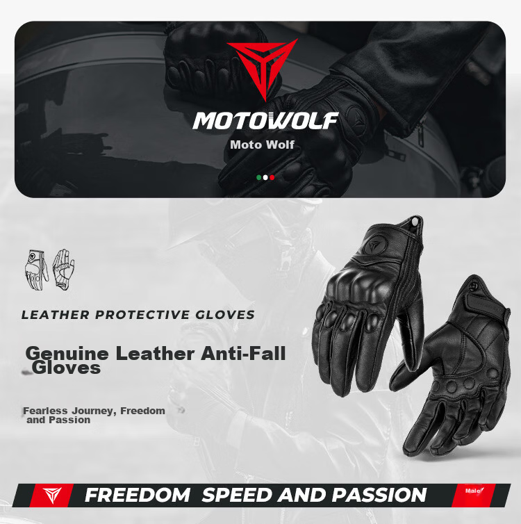 MOTOWOLF Motorcycle Gloves Riding Gloves Anti-Fall Genuine Sheepskin Summer Breathable Motorbike Off-Road Full Finger Unisex Four Seasons 1