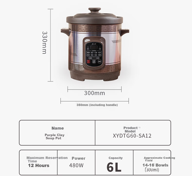 SANYUAN Electric Slow Cooker Clay Pot Soup Pot Large Capacity Fully Automatic 8L Electric Stew Pot Timer Reservation Purple Clay Soup Pot Household Porridge Cooker Health Pot Electric Clay Pot XYDTG80 19
