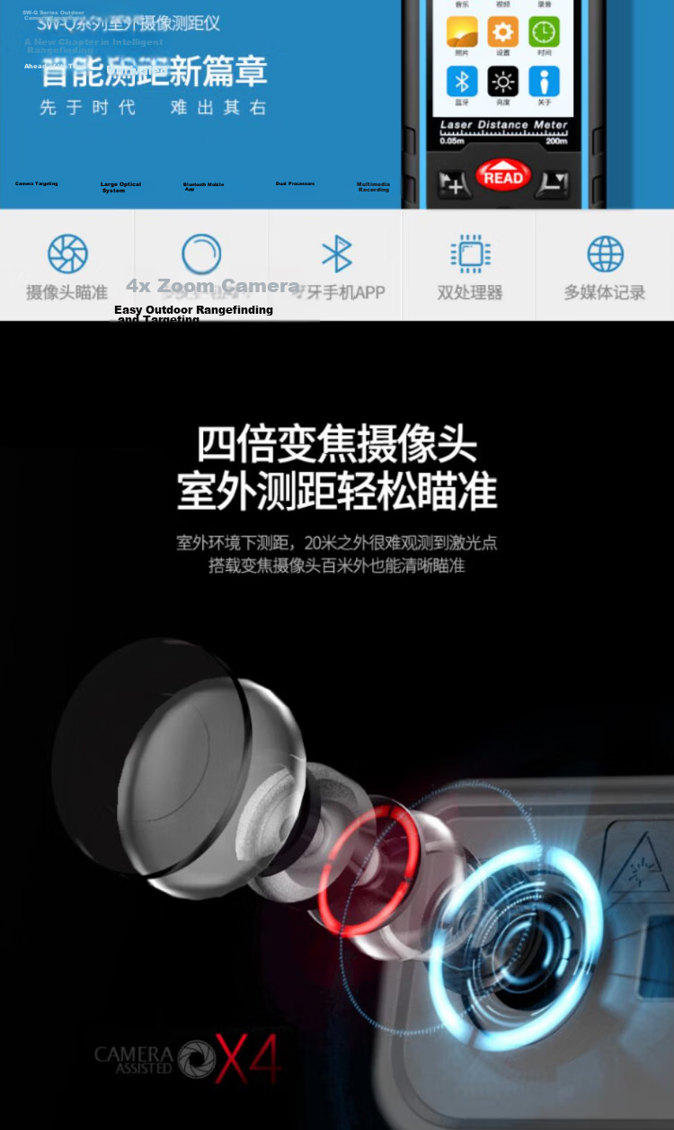 SNDWAY Laser Distance Meter Infrared High-Precision Electronic Ruler Outdoor Camera Surveying Mapping Room Measurement SW-Q200 6