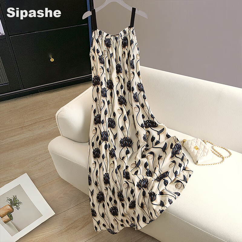 Cypress Loose Fit Dress 2026 Summer New Women's Pullover Printed Mid-Length Slip Dress