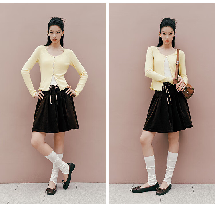Semir [Pure Cotton] Long Sleeve T-Shirt Women 26 Autumn Short Slim Lace Trim Thin Cardigan 109526101005 24
