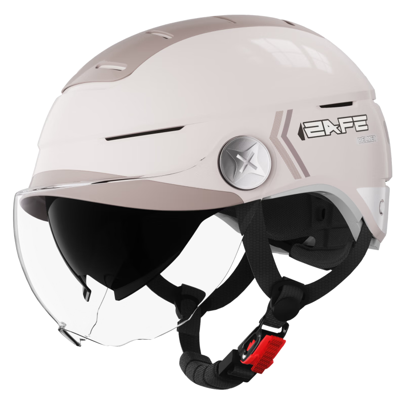 Feige Spreck 3C Certified Electric Bike Helmet Women's Men's Summer Sun Protection Half Helmet Motorcycle Safety Helmet Four Seasons [Wind Vent Sunroof] 598 High-Definition Short Double Lens Milk Apri