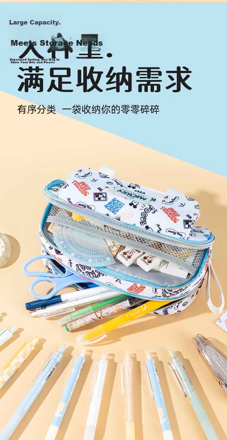Disney Pencil Case for Elementary Students Large Capacity Multifunctional Multi-layer Storage Stationery Box Pencil Box School Supplies Blue Back to School Gift 4