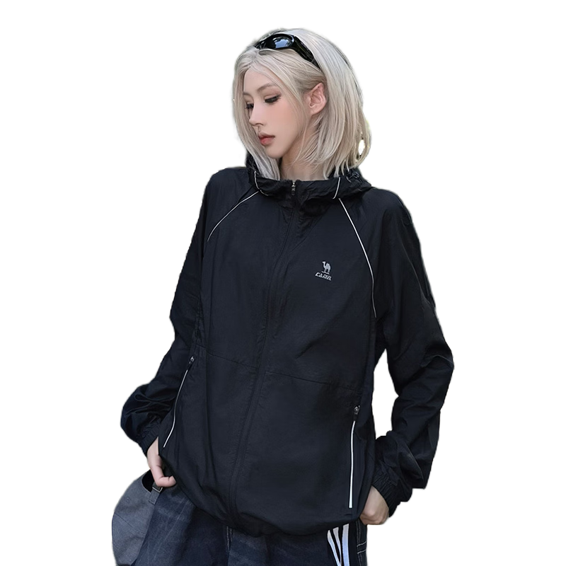 CAMEL Sports Jacket Unisex Original Yarn Ice-Feel Hooded Outdoor Sun Protection Coat C16BR2L5045 Phantom Black XL