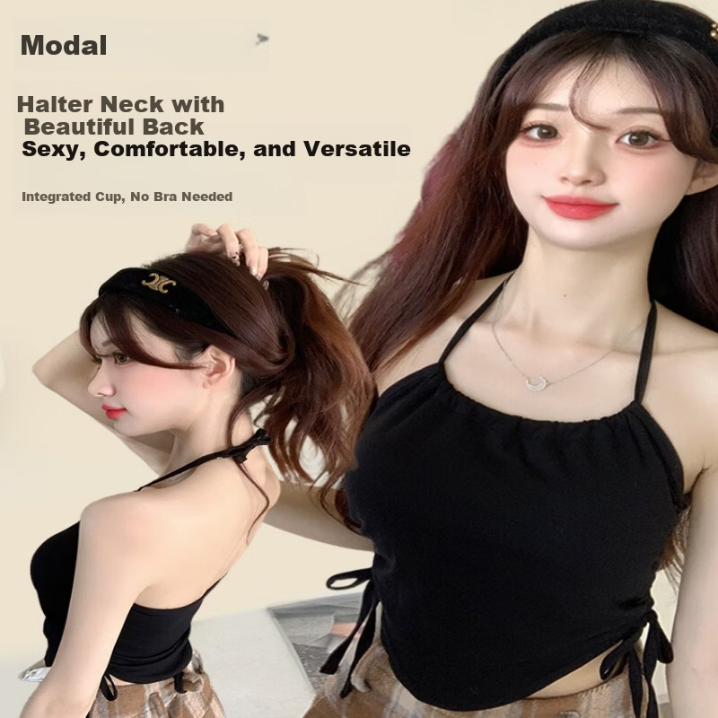 Modal Halter Neck Camisole Women's Simple Fashion Backless Bra Slim Fit Top with Chest Pad