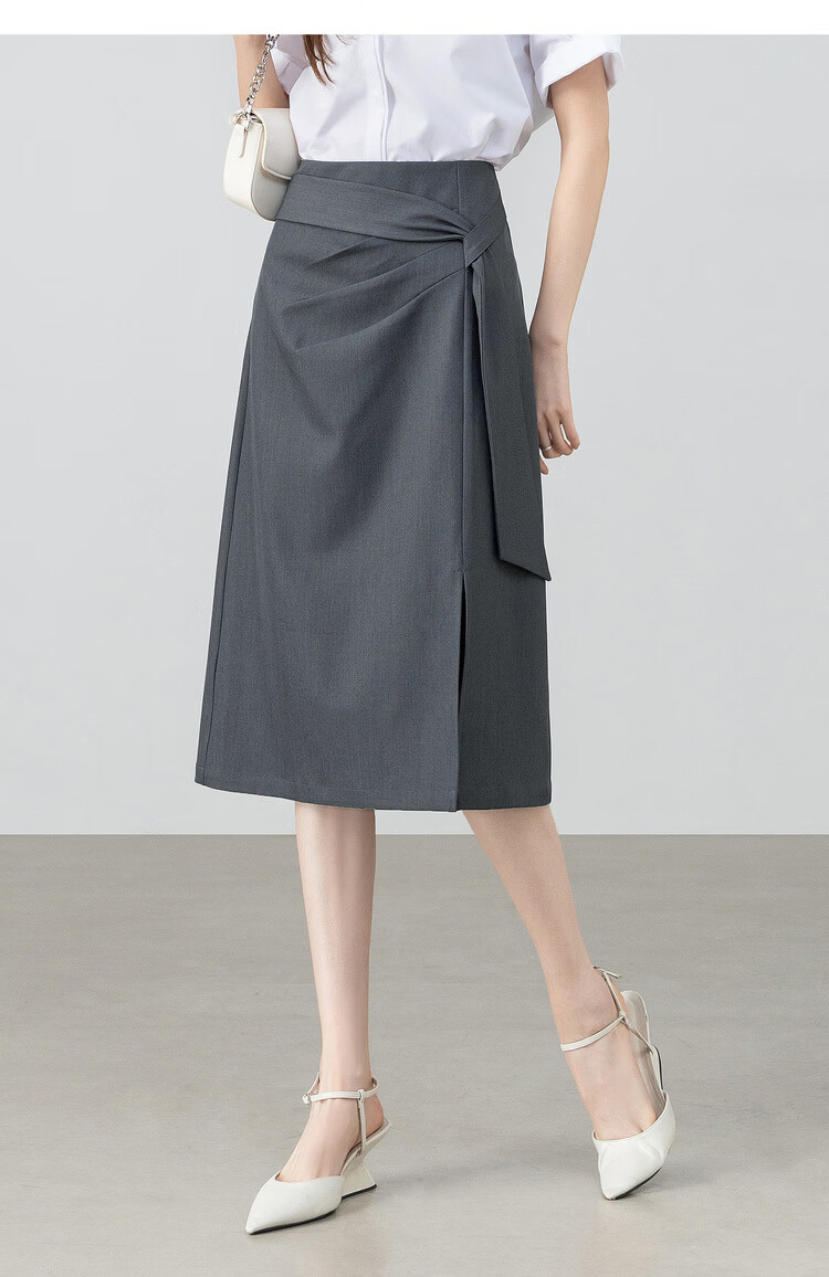 Shangdu Bira Designer Ribbon Pleated Slimming Slit A-Line Mid-Length Skirt for Women Spring Summer High-End Commuter Skirt 15