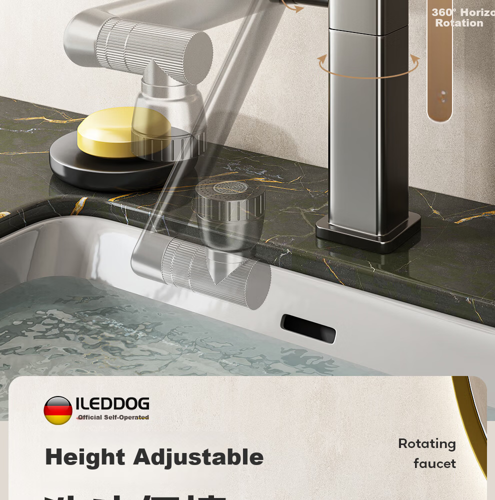 ILeddog [Germany] All-Copper Basin Faucet Bathroom Sink Universal Mechanical Arm Hot and Cold Splash-Proof ZCMLT 8