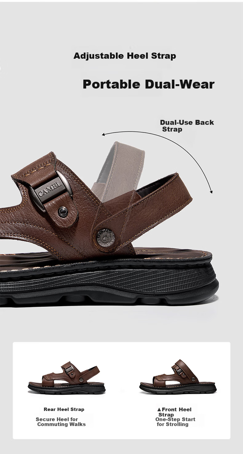 CAMEL Summer Leather Soft Elastic Dual-Wear Business Men's Sandals Father's Day G16M211034 Black 42 4