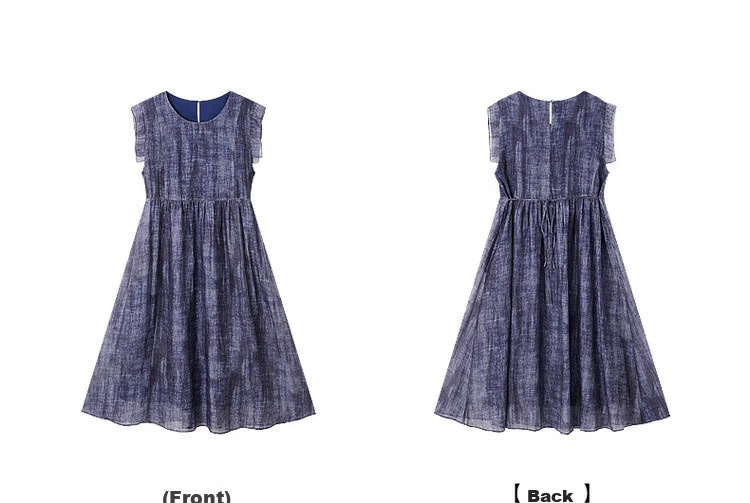 Demana [Breathable Tencel] Summer Ink-Style Print Round Neck Self-Tie Lightweight Dress for Women Premium Quality 18