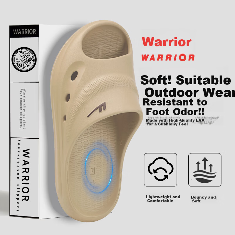 Warrior Men's Indoor and Outdoor Antibacterial Slippers Non-Slip Shower Quiet Quick-Dry Sandals HL0716 Khaki Size 40-41
