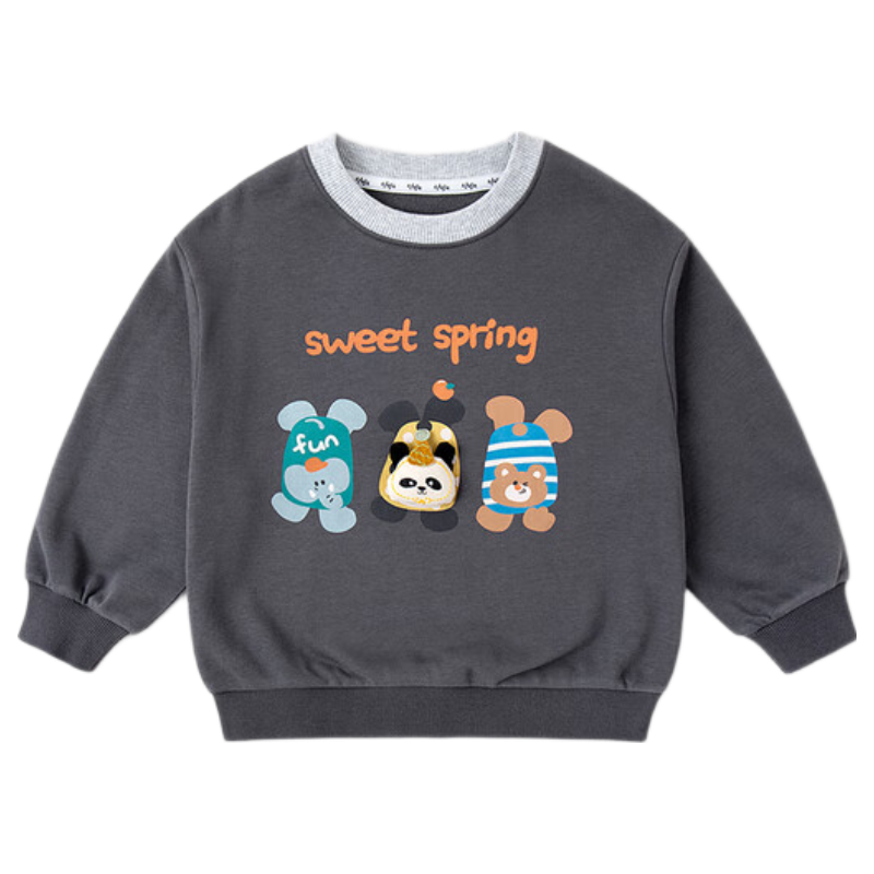 Dudu Baby Cartoon Hoodie Spring Children's Top New Boys Girls Fashionable Spring Trendy Cloud Mist Gray 130