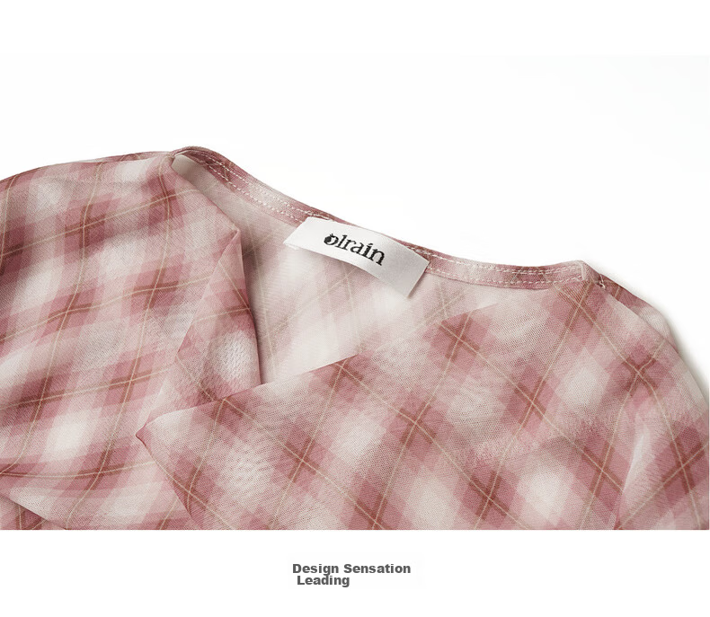 Olrain Vintage Elegant Rhombus Pattern Small Lapel Long Sleeve T-Shirt Women Spring Flared Sleeve Top Pink XL 22