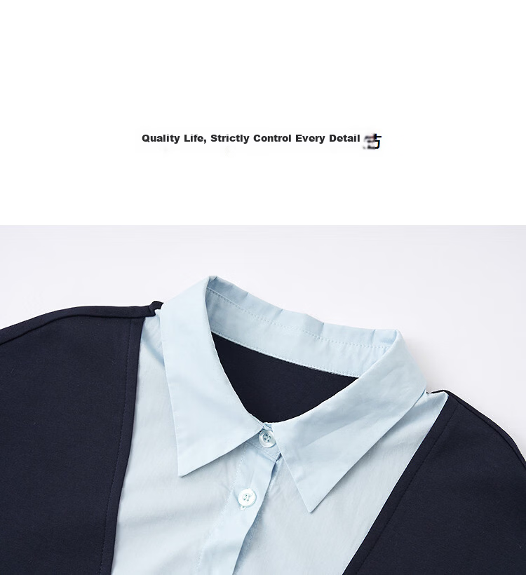 Demana [Smart Moment] Spring Cloud Cotton Patchwork Fake Two-Piece Drop Shoulder Petite Women's Sweatshirt 11