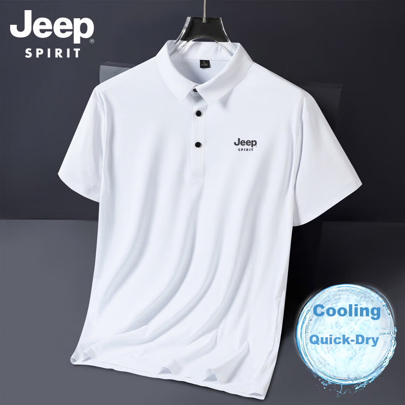 JEEP SPIRIT Jeep Summer Thin Ice Silk Polo Shirt Short Sleeve Men's T-Shirt Dad Top White 5XL