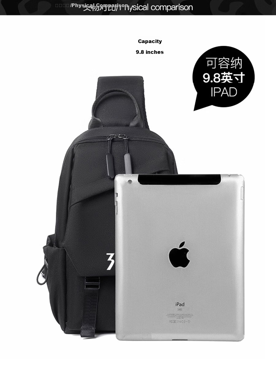 361° Men's Large Capacity Chest Bag Crossbody Sports Commuter Casual Cycling Shoulder Bag Black 19
