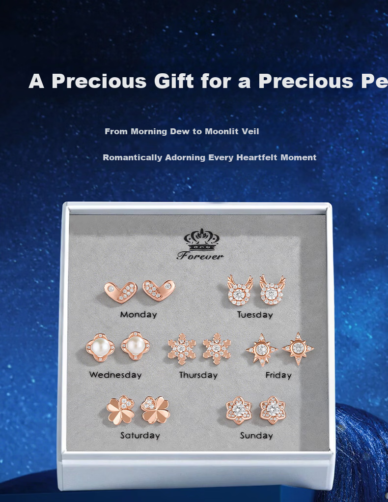 Lao Feng Xiang Light Luxury Pure Love Weekday Earrings Gift Box Set for Girlfriend Valentine's Day Gift 6