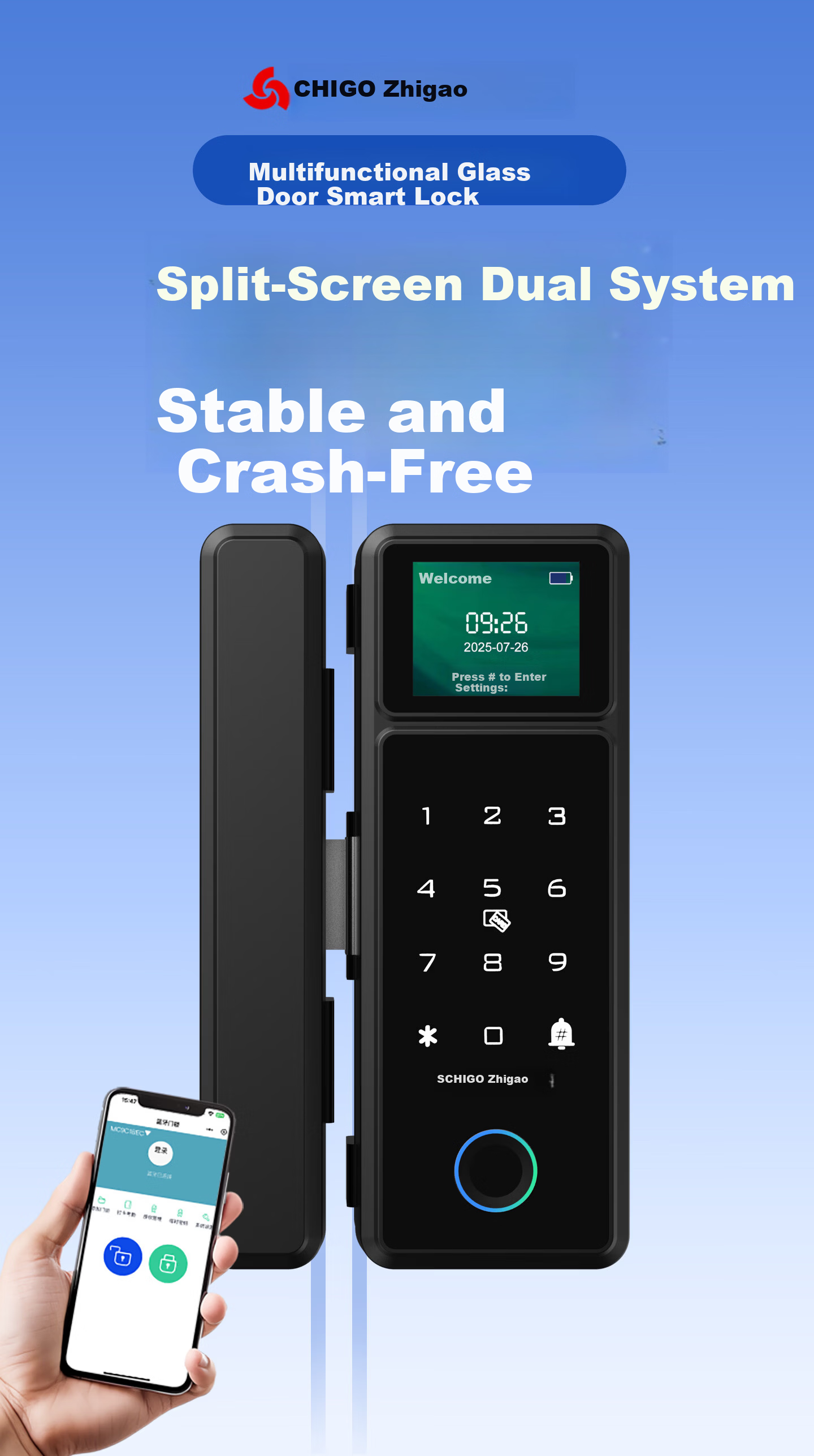 CHIGO Glass Door Fingerprint Lock No Drilling Office Password Lock Single and Double Door Smart Electronic Access Control Lock 4