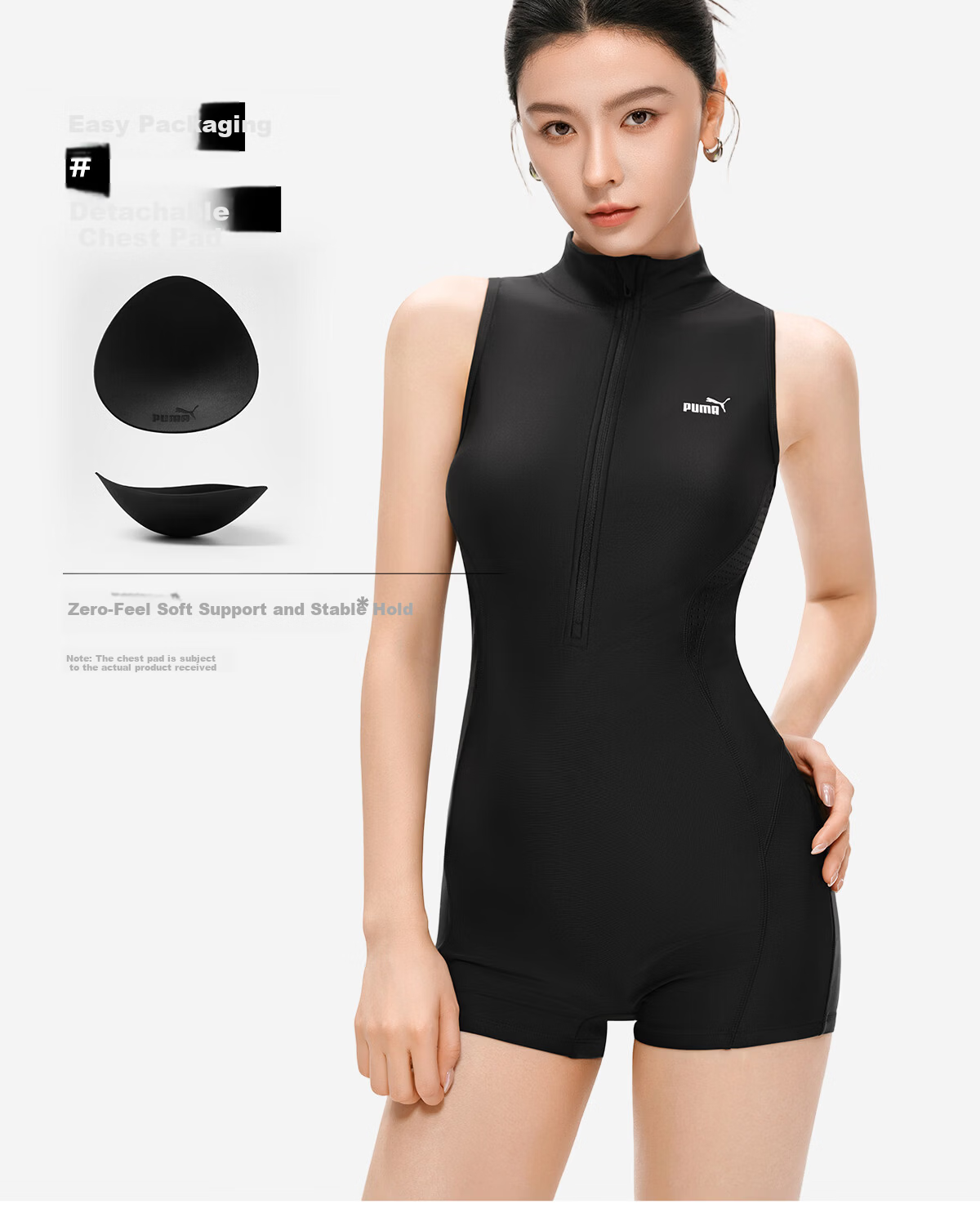 PUMA Women's One-Piece Swimsuit High Neck Sun Protection Mesh Back Slim Fit Swimwear Beach Spa 11