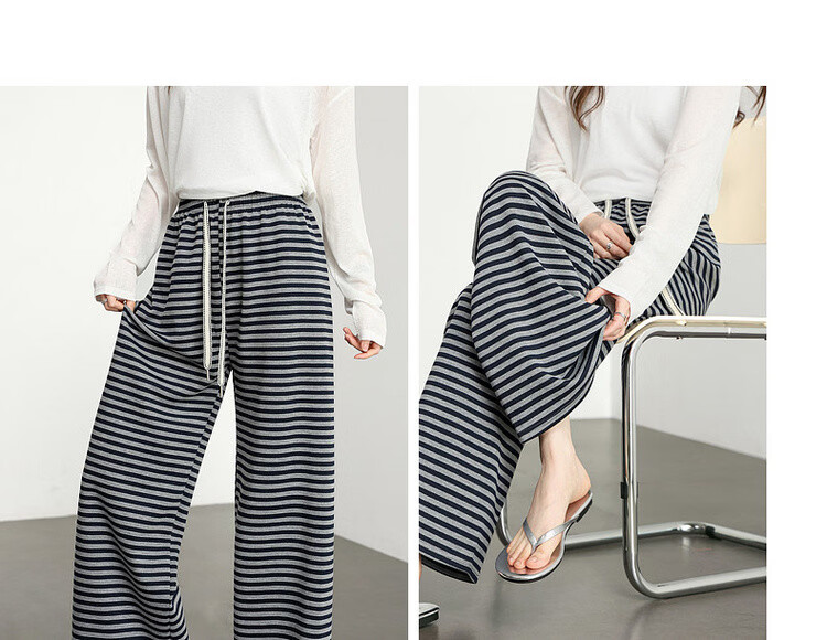 Demana Free Pressure Zero Pants Summer Lazy Colorblock Striped Wide-Leg Elastic Waist Draped Loose Slimming Women's Casual Pants 11