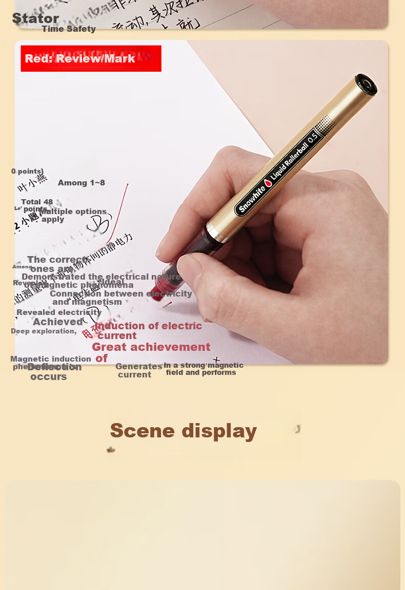 Snowhite Elementary School Student Set with Direct Liquid Rollerball Pen, Quick-Drying Gel Pen, Exam Pen, Signature Pen, Black 0.5mm, Study Set with 6 Pens Per Pack 10