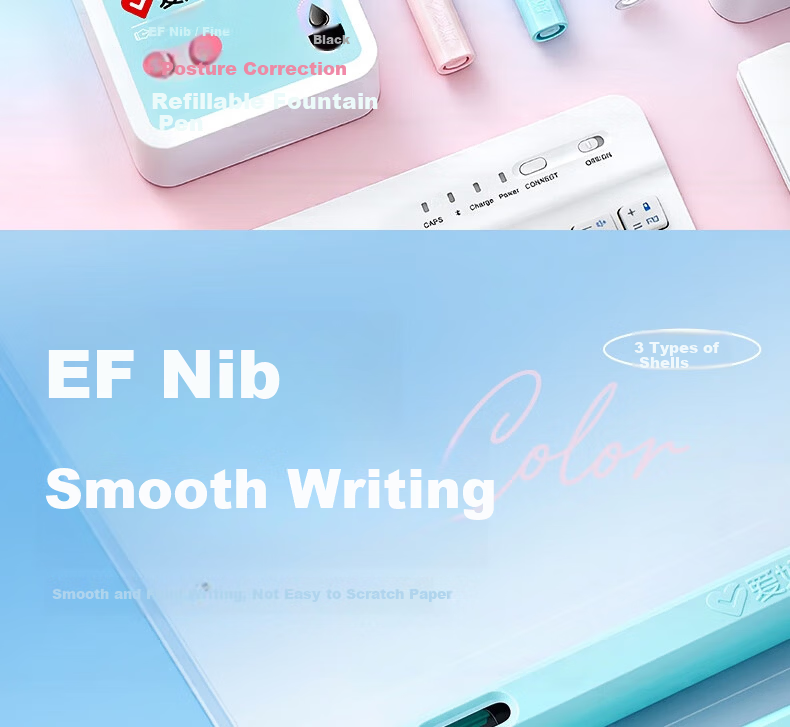 AIHAO New Year Gift Dual-Use EF Nib Fountain Pen for 3rd-6th Grade Students with Replaceable Ink Cartridges Children's Calligraphy Pen Set Green 1 Pen + 8 Ink Cartridges MS0318 1