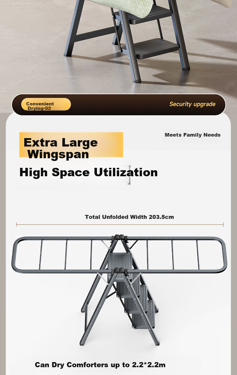 Chuangshuo Household Ladder Clothes Drying Rack Folding Step Ladder Carbon Steel 4-Step Gray 7