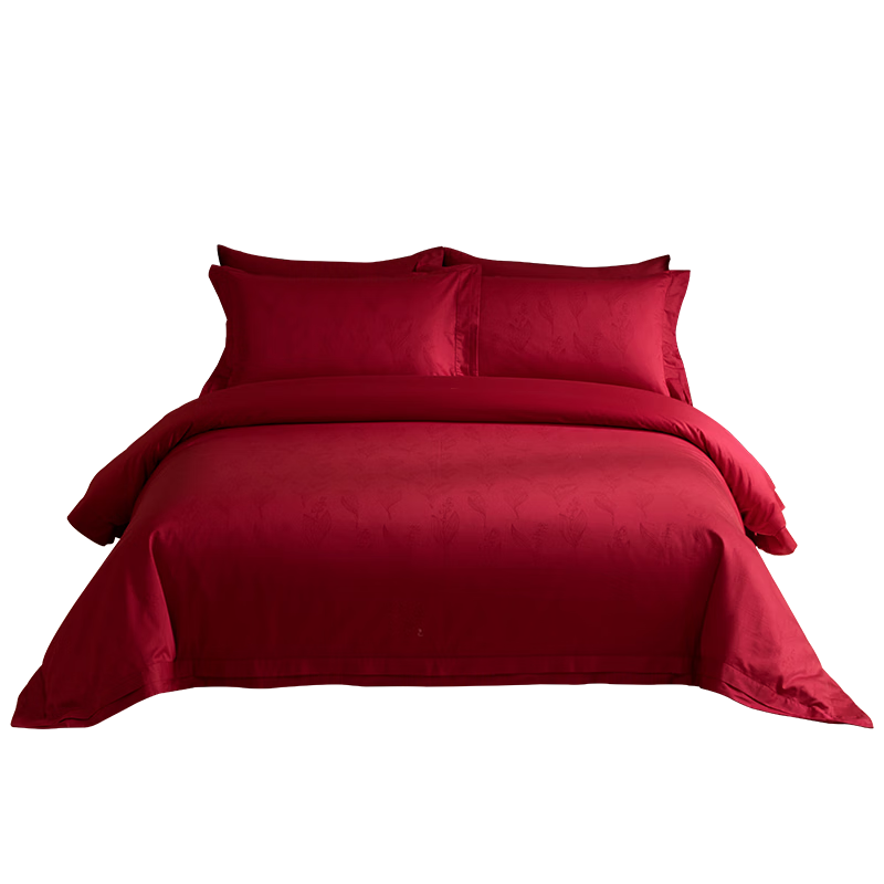 MIDO HOUSE Mingdu 60-Count Pure Cotton Wedding Bedding Set, Red Four-Piece Set Including Fitted Sheet And Duvet Cover, 220x240cm, Lily of The Valley Patter