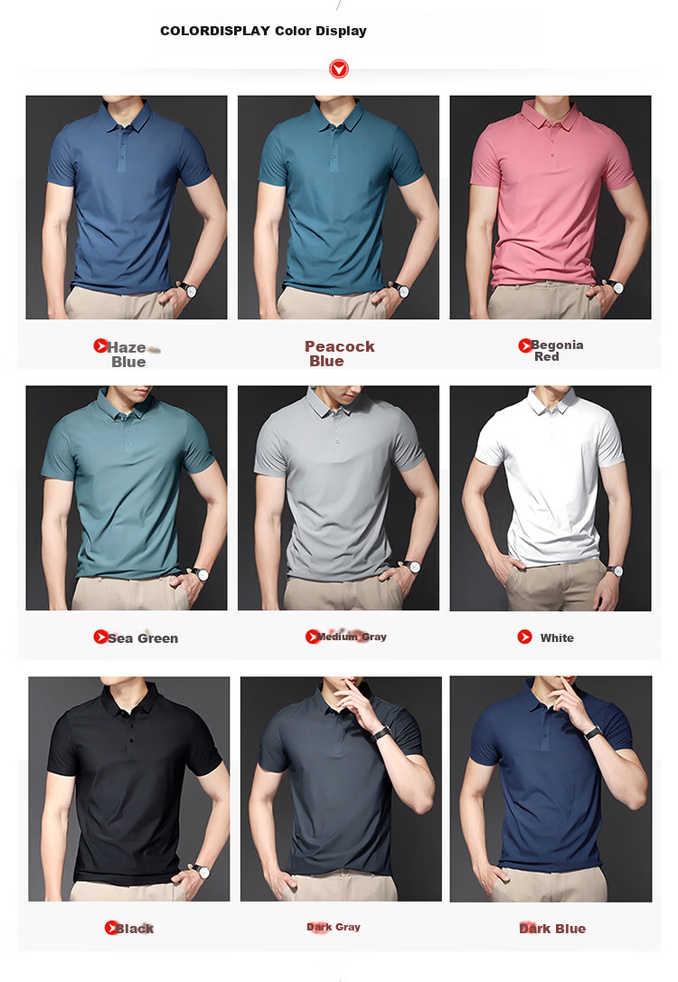 ROMON Short Sleeve Polo Shirt Men's Summer Business Casual Cool Breathable Ice Silk Top Medium Gray XL 3