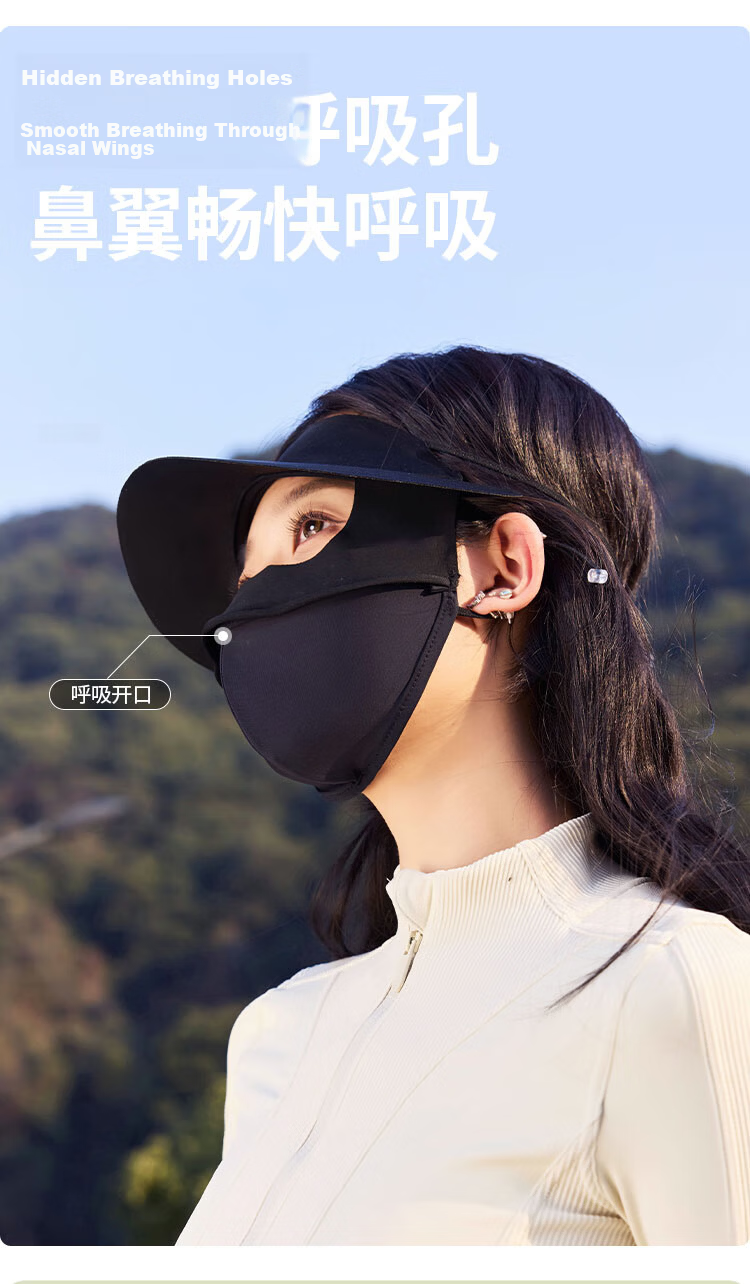 Nanjiren 2025 New Black Vinyl Sun Protection Hat for Women, Open-Top UV Shield Face Mask Sunshade Hat, Fashionable Summer Sun Hat for Women 8