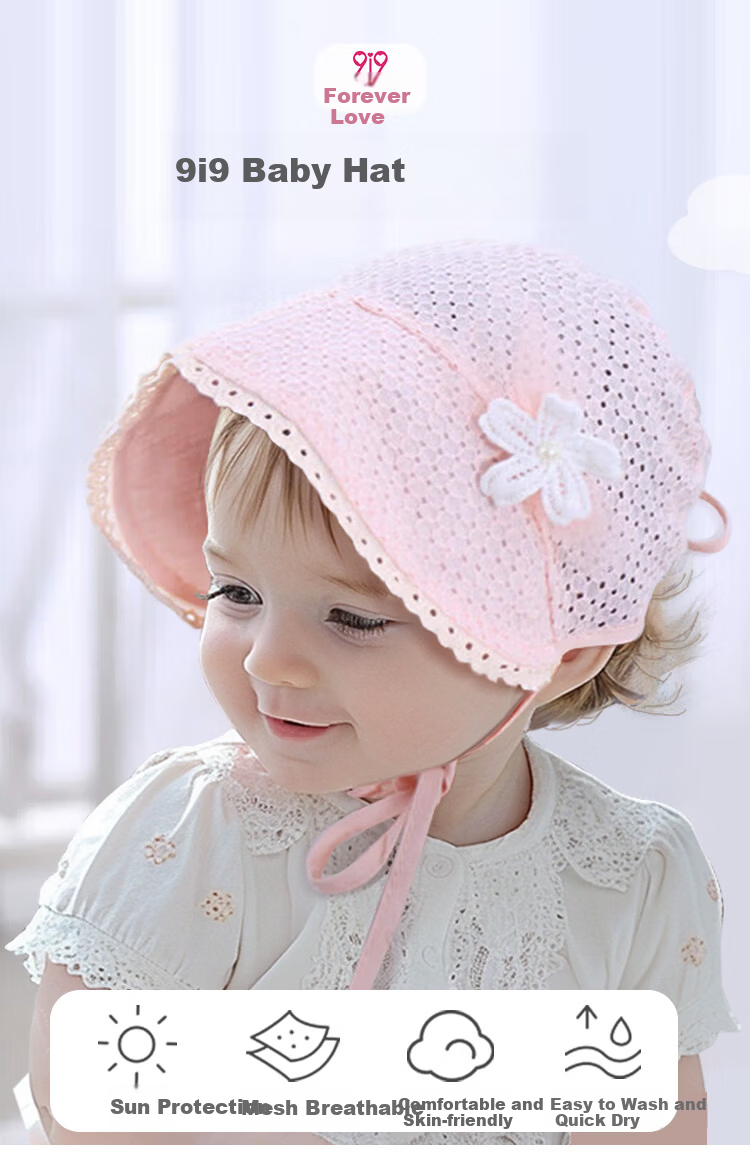 9i9 Baby Princess Style Summer Sun Protection Mesh Breathable Beach Hat for Girls F33 Pink 1