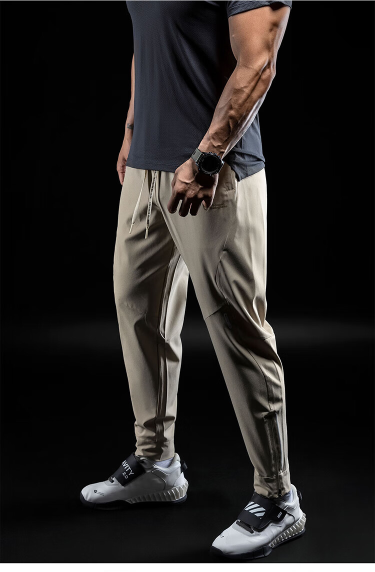 Monster Guardians Men's Sports Pants, Lightweight Breathable Quick-Dry Running Trousers, YKK Zipper Two-Tone Joggers, Khaki Color, Size M 23