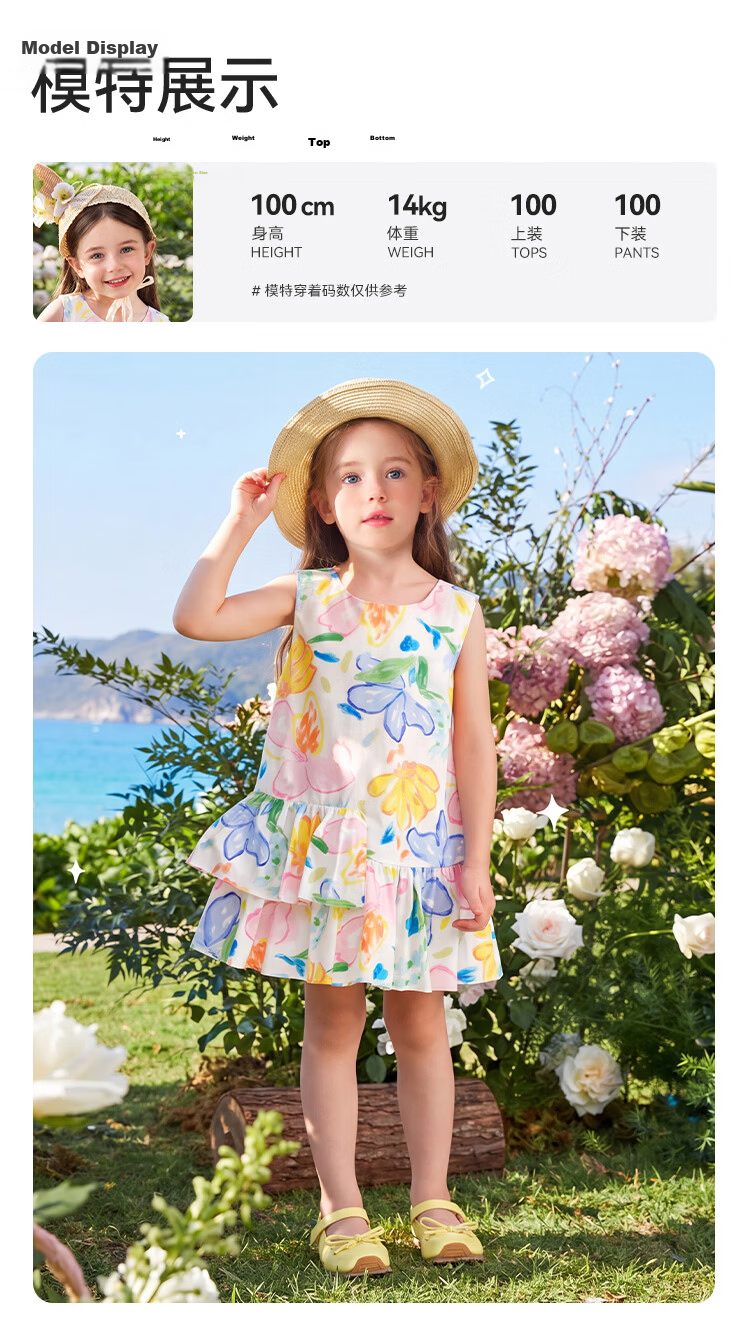 YEEHOO Girls' Dress Children's Dress Big Kids Vest Dress Pastoral Style Printed Fashion Summer White 140 14