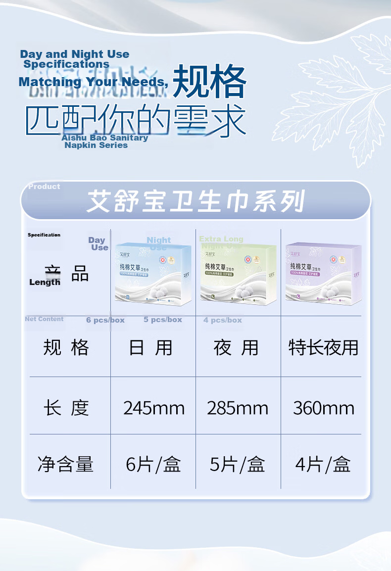 Aishubao Pure Cotton Sanitary Napkins Night Use Ultra Thin 10 Boxes JD Self-operated Wholesale Breathable Menstrual Pads for Students and Young Girls 2